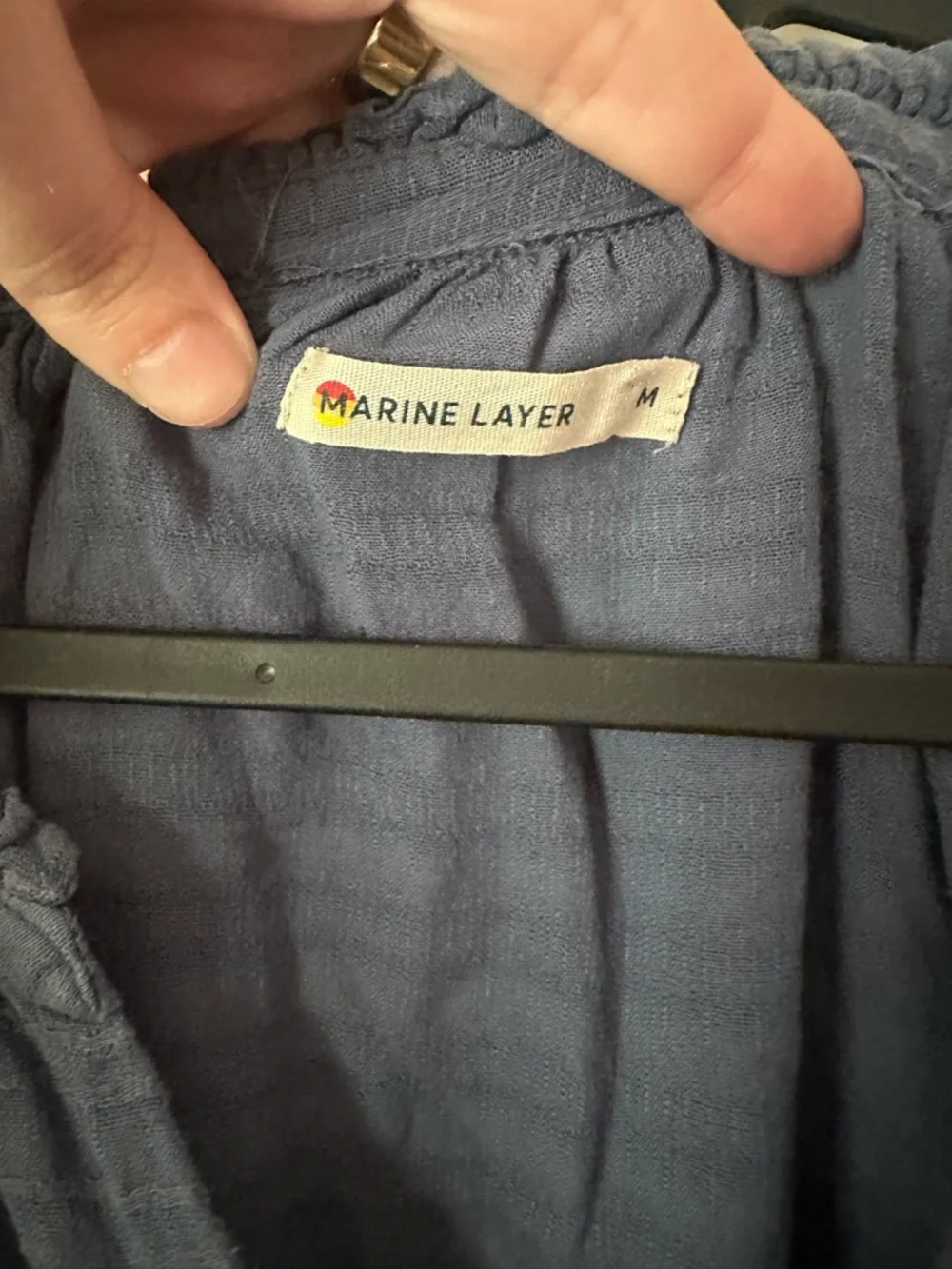 Marine Layer Navy Blue Button-Front Peasant Blouse - Picture 3 of 4